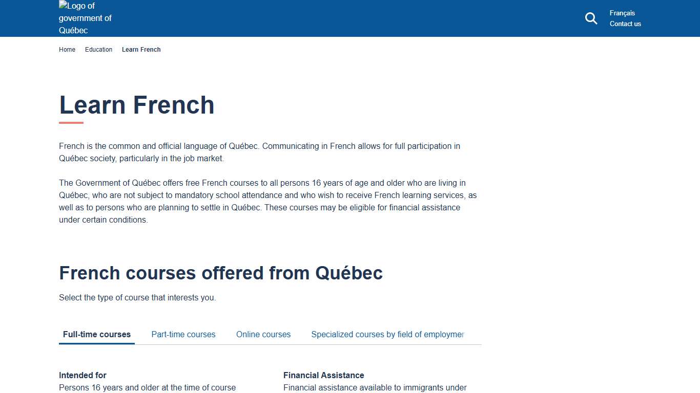 Learn French Gouvernement du Québec